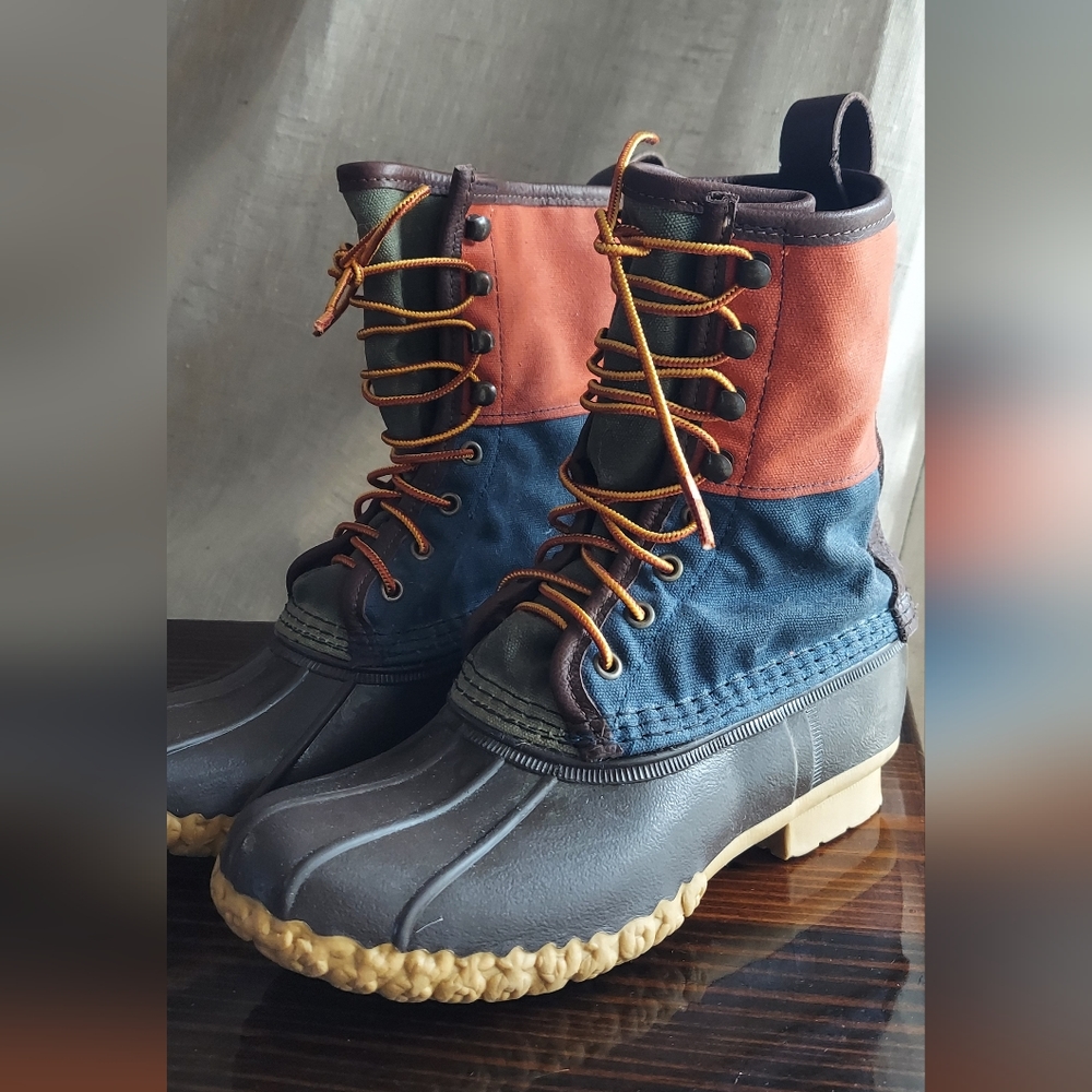 LL Bean rain boots color block rubber and canvas vintage size true 8.5 new